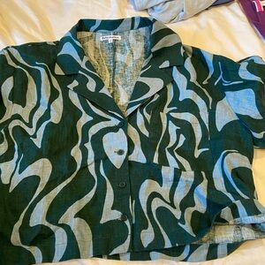 Green and Blue Abstract reformation linen shirt